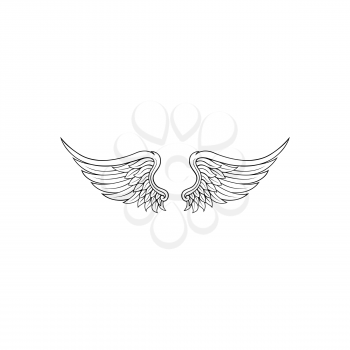 Angel wings isolated monochrome feather plumage icon. Vector symbol of peace and freedom, phoenix, goose or hawk, eagle or falcon bird wings. Heraldry mascot, heaven angel decoration, tattoo design