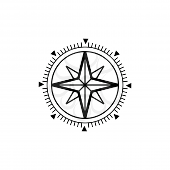 Wind-rose tool showing wind speed and direction isolated monochrome icon. Vector cardinal direction tool, compass rose marine navigation instrument. Retro compass with dial, wind measure equipment