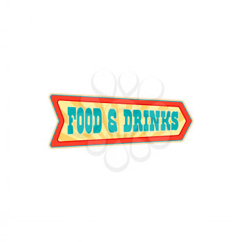 Circus bar with snacks pointer isolated retro invitation pointer to buy food and drinks. Vector signboard with info about place to enjoy fastfood snacks at big top circus tent of chapiteau marquee