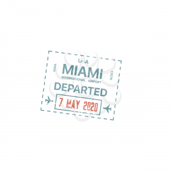 Passport stamp, travel customs visa of USA Miami, America international airport border control passport stamp. Vector square frame of USA immigration customs and airport departure