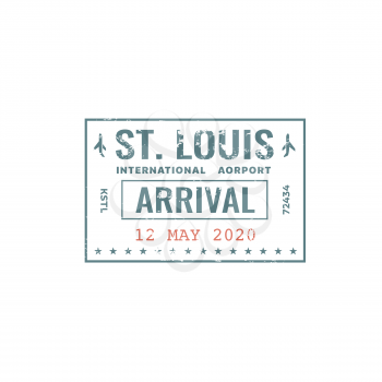Passport stamp travel visa or customs of USA international airport border control, vector isolated. America St Louis of Missouri state airport arrival visa or immigration customs passport stamp