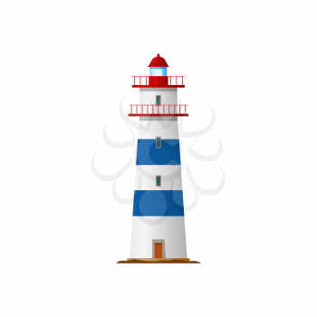 Lighthouse, nautical sea tower or light house beacon, vector coast navigation and sailing warning signal. Ocean marine guide and ship direction searchlight, isolated flat
