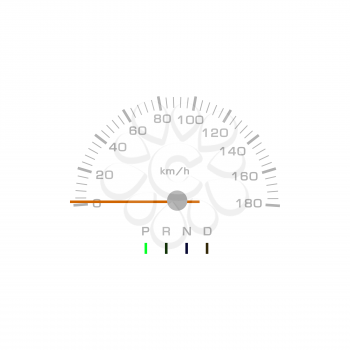 Speedometer, car dashboard and speed gauge, vector counter or gear panel with arrow dial. Speedometer gauge control of vehicle automobile with drive transmission or gearbox position LED indicator