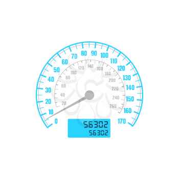 Speedometer car gauge with speed scale, odometer dashboard, vector mph and km dial counter. Vehicle auto speed panel and control dashboard, car races speedometer glue LED isolated icon