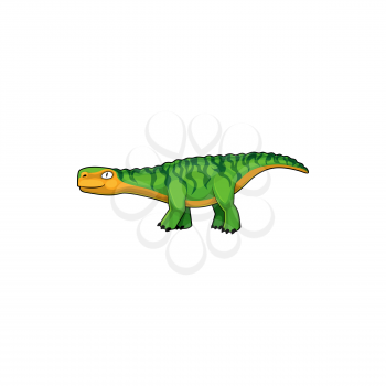 Green childish dino, dinosaur animal with stripes on back isolated icon. Vector Apatosaurus species Brontosaurus excelsus, big thunder lizard in cartoon style. Brontosaurus childish tyrannosaurus