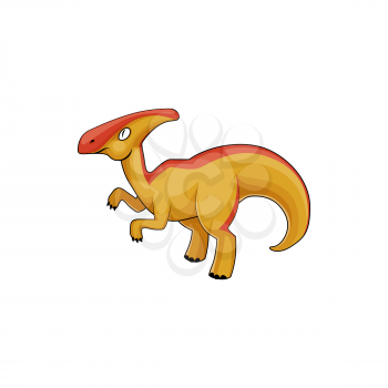 Dino with crest on skull, parasaurolophus in orange color isolated cartoon dinosaur icon. Vector dinosaur extinct animal, herbivorous ornithopod walkeri dino, extinct prehistoric creature