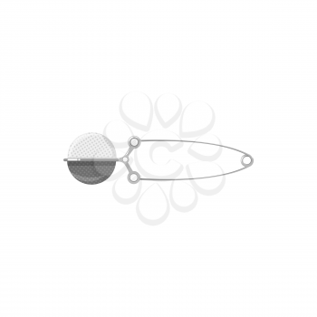 Brewing or infusing basket isolated tea strainer icon. Vector sterling silver or stainless steel brewing or infusing basket. Strainer placed over teacup to catch loose leaves, kitchenware utensil