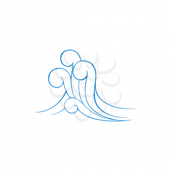 Ocean tidal storm isolated linear icon. Vector stormy weather at sea or ocean, linear waves with curls. Tsunami waves, natural disaster. Cool wind or gale, doodle of water splashes, marine nautical