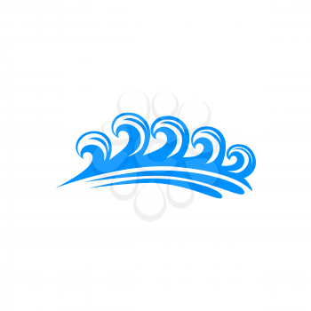 Swirly waves, curly splashes of sea or ocean isolated icon. Vector storm or tsunami, splashing aqua sign. Wind on beach, dangerous to dive and swim sign, strong flow and gale, abstract nautical sign
