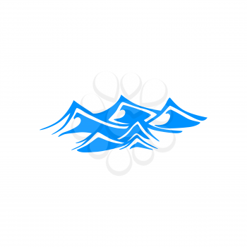 Fast flow or stream, cartoon foamy blue waves isolated icon. Vector water surface with waves, sea or ocean splashes outline. Swirly natural wave at river or seashore, marine or nautical splashing wave
