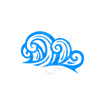 Strong water flow isolated curly waves icon. Vector curly splashes of sea or ocean water, hand drawn storm. Splashing waves outline sea or ocean sign. Surfing and dangerous to dive symbol