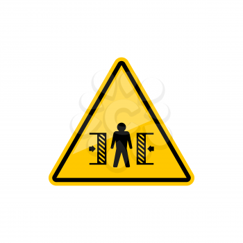 Warning crushing sign isolated attention crush yellow triangle with person, Vector caution information, danger of crashing in machine. Danger of injury triangular symbol, warning accident alert