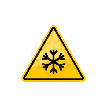 Caution sign watch out ice, snowflake in yellow triangle isolated. Vector warning failing ice, safety symbol. Dangerous slippery road, highway or street, be careful while driving on icy road