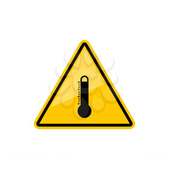 High temperature warning sign isolated not to heat precaution yellow triangular sign. Vector do not touch hot surface hazard symbol, hot weather or thermometer indicator beware risk sign