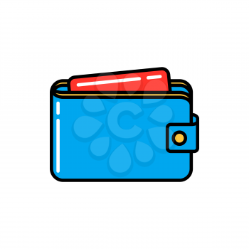 Financial information access by credit cards in wallet isolated. Vector blue purse with red personal identity card, international tracking on personal information, security database GDPR