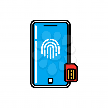 Mobile device personal data security, general data protection and regulation of information on database access. Smartphone with sim card, fingerprint, confidentiality policy and GDPR protection