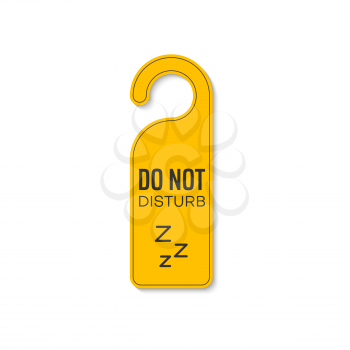 Do not disturb sleeping or resting sign with zzz, keep silence and quiet. Vector door hanger tag, yellow plastic label. Hotel or motel message on handle, sleeping or resting sign, dont worry message