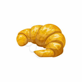 Croissant isolated French crescent-shaped roll. Vector sweet flaky pastry, european breakfast, tea snack. Fresh bakery, one croissant with chocolate or strawberry, golden biscuit of wheat dough