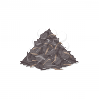 Pile of dried tea leaves isolated icon. Vector heap of black, green, herbal or floral tea leaves, natural drink ingredient. Dry foliage, matcha powder, English or Chinese black Ceylon tea, eco food