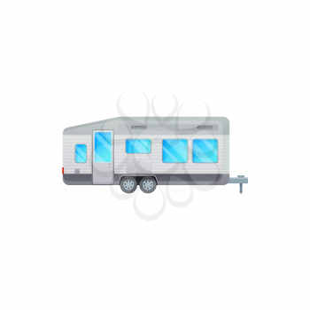 Travel trailer or camper van and RV caravan vehicle, vector icon. Camper trailer, recreational van and tourism home on wheels, camping adventure and road trip transport truck