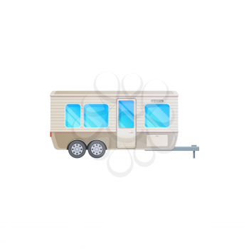 Travel trailer camper van, caravan car, RV truck, vector vacations motorhome vehicle icon. Camper trailer van, recreation and tourism road car, home and cabin on wheels, camping transport