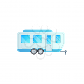 Camper trailer van, travel caravan car or RV truck, vector flat icon. Travel trailer van or family recreation and tourism motor home on wheels, camping journey transport