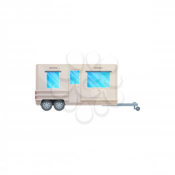 Trailer, camper and travel caravan van, RV truck, vector icon. Vacations motor home and travel trailer, camper caravan van, family recreation and road trip adventure vehicle