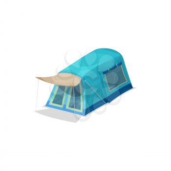 Camping tent isolated hiking shelter with door, window and awning realistic icon. Vector travel marquee with ropes, home of scouts and tourists, two or four person tent. Campsite dome, picnic house