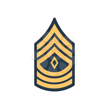 1SG first sergeant insignia of US army isolated icon. Vector United States armed forces chevron, sign on uniform. Rank of non-commissioned officer armed forces, police enlisted military stripe