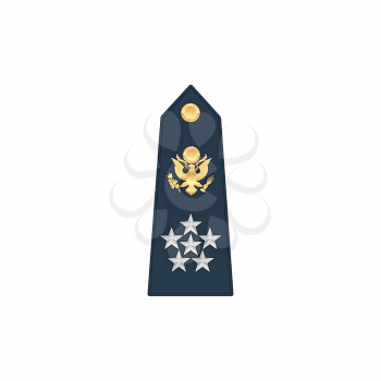 Air or naval forces general of army military rank with eagle and five stars isolated mockup template. Vector enlisted military rank on stripe, marine forces army chevron, insignia of colonel general