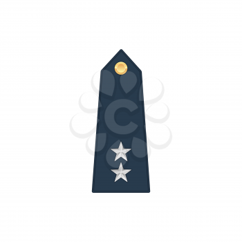 General major military stripe with two stars isolated insignia icon. Vector major general enlisted military rank stripe, military emblem. Navy, air or marine forces army chevron on officer uniform