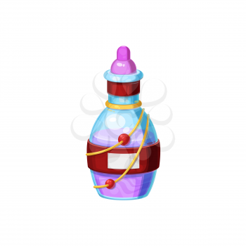 Halloween witch potion liquid in glass jar isolated cartoon design element for gui rpg games. Vector vial with cork cap, witchcraft apothecary antidote. Glass jar, vial with magic elixir, spells