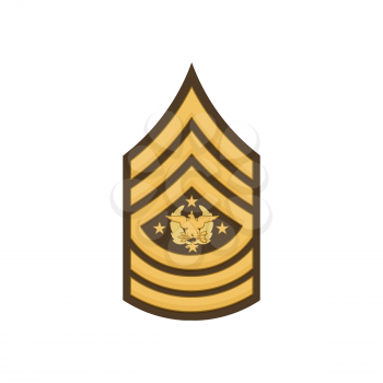 Sergeant major of the army rank insignia SMA isolated. Vector police enlisted military stripes. Rank of non-commissioned officer armed forces, United States chevron, sign on uniform with eagle stars
