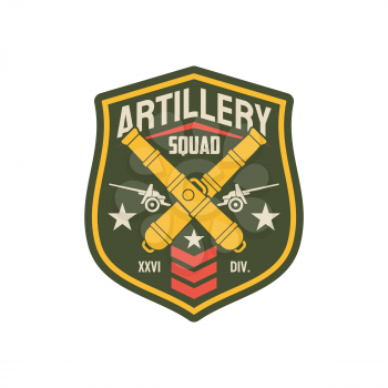 Squad of artillery division bombs and aviation airplane isolated military chevron with officer rank, patch on uniform. Vector bomb rockets, artillery army unit to defense in battle, fighting forces