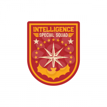 Intelligence special squad navy marine maritime forces isolated patch on military officer uniform. Vector insignia of armed forces of naval and amphibious warfare, ocean-borne combat, windrose