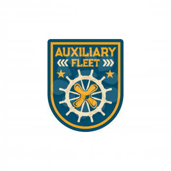 Royal Fleet Auxiliary naval fleet of UK Ministry of Defense isolated patch on army officer uniform. Vector maritime military chevron, marines squad provides vital logistical and operational support