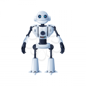 Android robot isolated cyborg artificial intelligent. Vector futuristic humanoid, 3D automatic smart character, digital kids toy. Stylish sci fi bot, cyber machine, humanoid robot, cybernetic machine