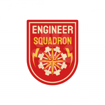 Repair battalion engineering squadron isolated patch on military uniform. Vector engineers division troops squad of navy marine fleet with windrose and steering wheel. Special forces elite chevron