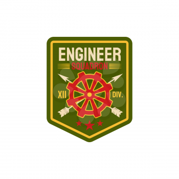 Engineers division squad of special elite forces, navy marin engineer troops chevron with steering wings and crossed arrows. Vector engineering squadron repair battalion army patch on military uniform