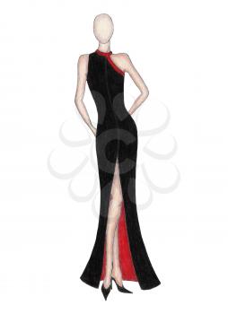 Royalty Free Clipart Image of a Woman in an Elegant Black Dress