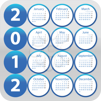 Rounded calendar for year 2012
