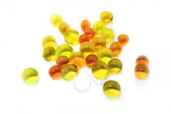 Close  up image of colorful jelly balls isolated on white background