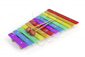 Colorful children's xylophone on white background