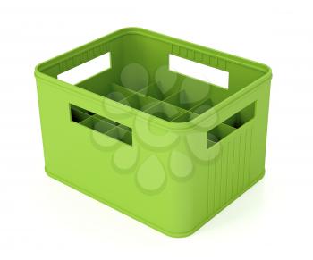 Green plastic beer crate on white background