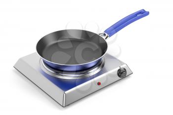 Silver hot plate and frypan on white background