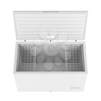 Open freezer isolated on white background