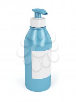 Lotion bottle with pump and blank label on white background 