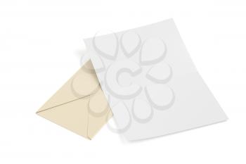 Envelope and blank paper on white background