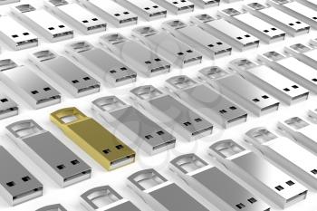 Group of silver usb sticks and one different in gold color