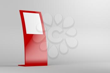 Red curved advertising panel on gray background with copy space
